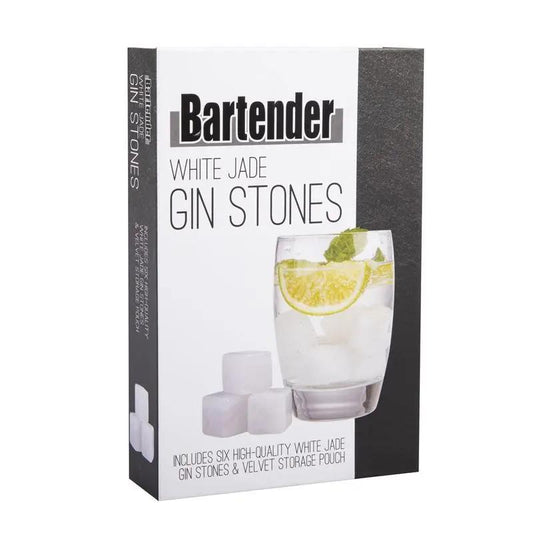 Bartender Premium White Jade Gin Stones Set of 6 – Reusable, Non-Diluting with Luxury Velvet Pouch