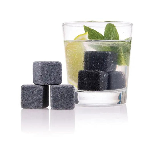 Bartender Premium Granite Gin Stones Set of 6 with Velvet Storage Pouch – Reusable & Odourless Drink Chillers